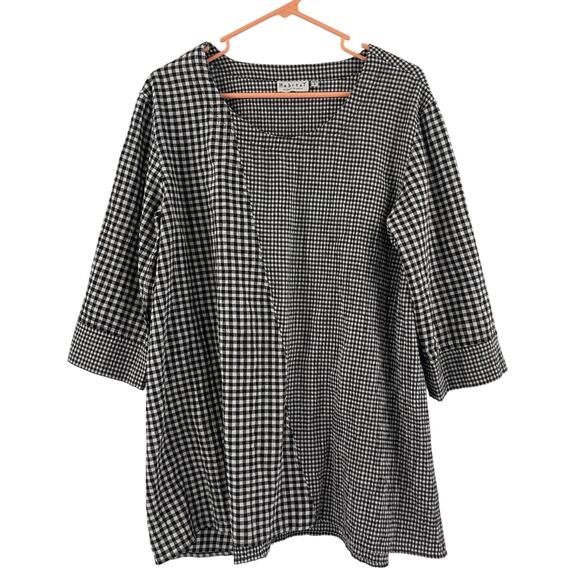 Habitat Tops - HABITAT Tunic Top Small Lagenlook Art To Wear Artsy Gingham Mixed Checks Funky
